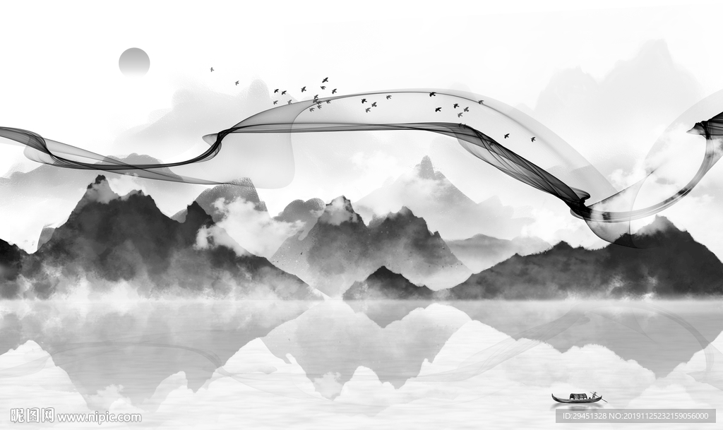 新中式山水中国风画 TIF分层