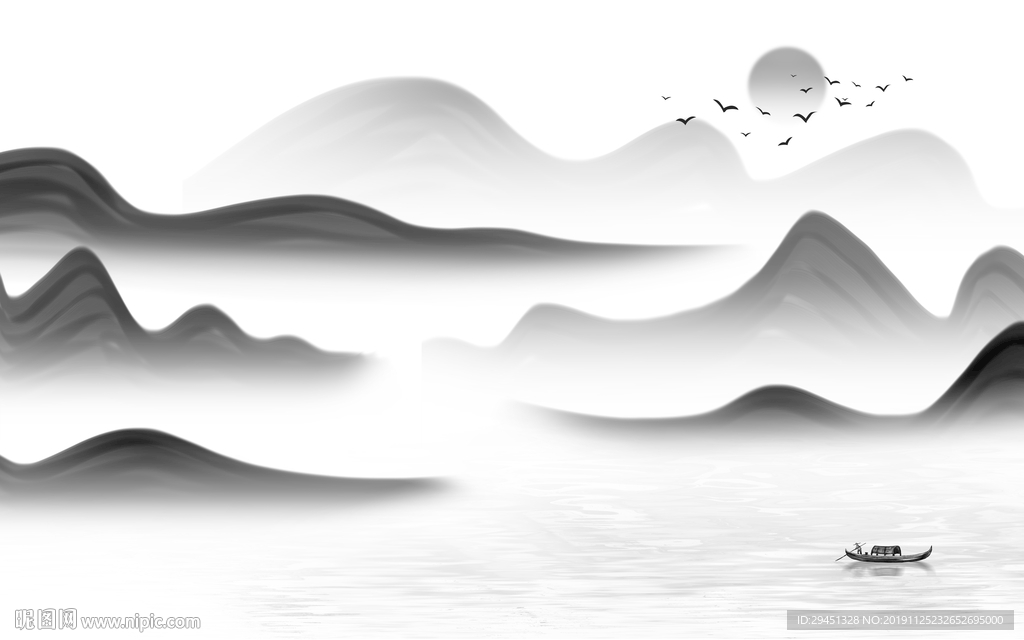 现代山水中国风画 TIF分层