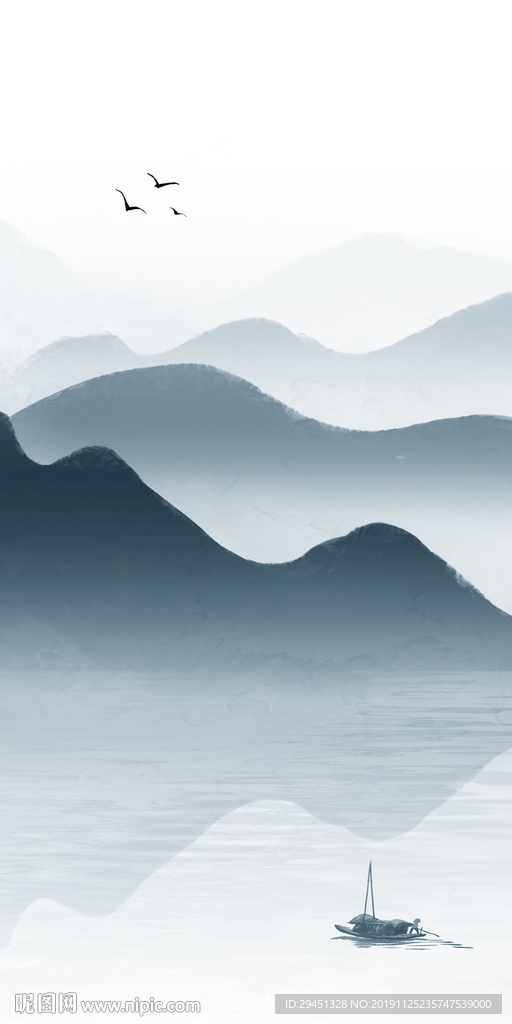 中国风山水画玄关 TIF分层