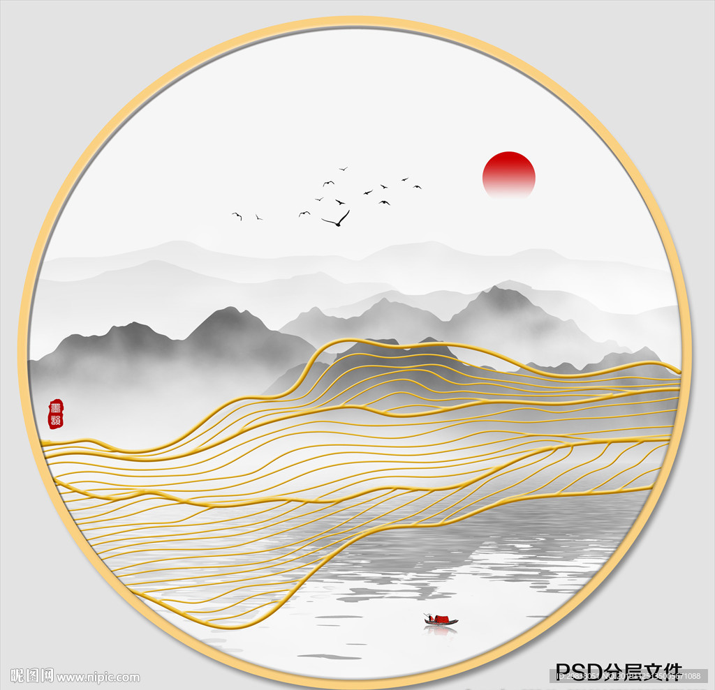 圆形水墨