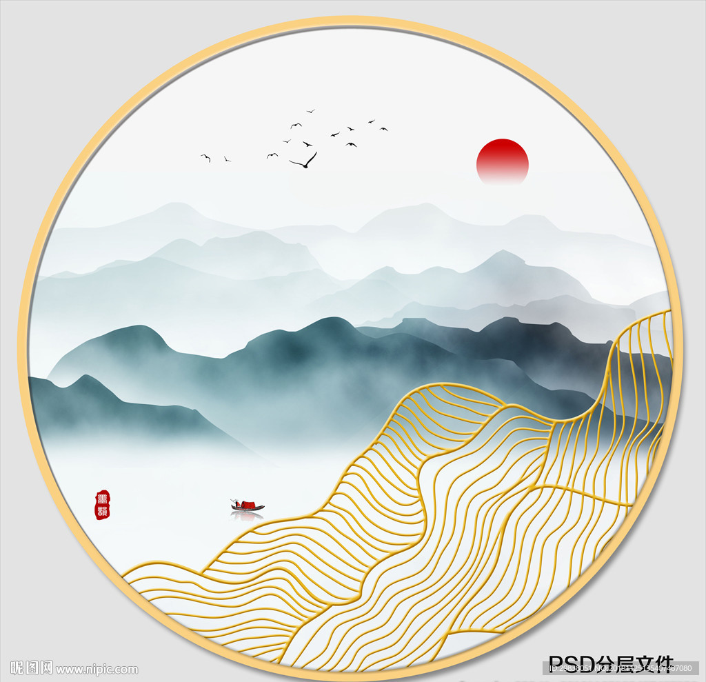 新中式圆形装饰画