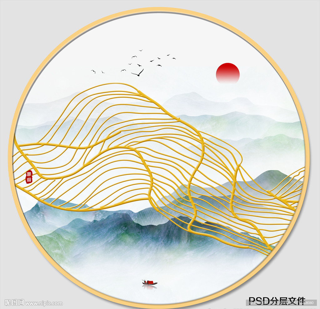 圆形水墨画
