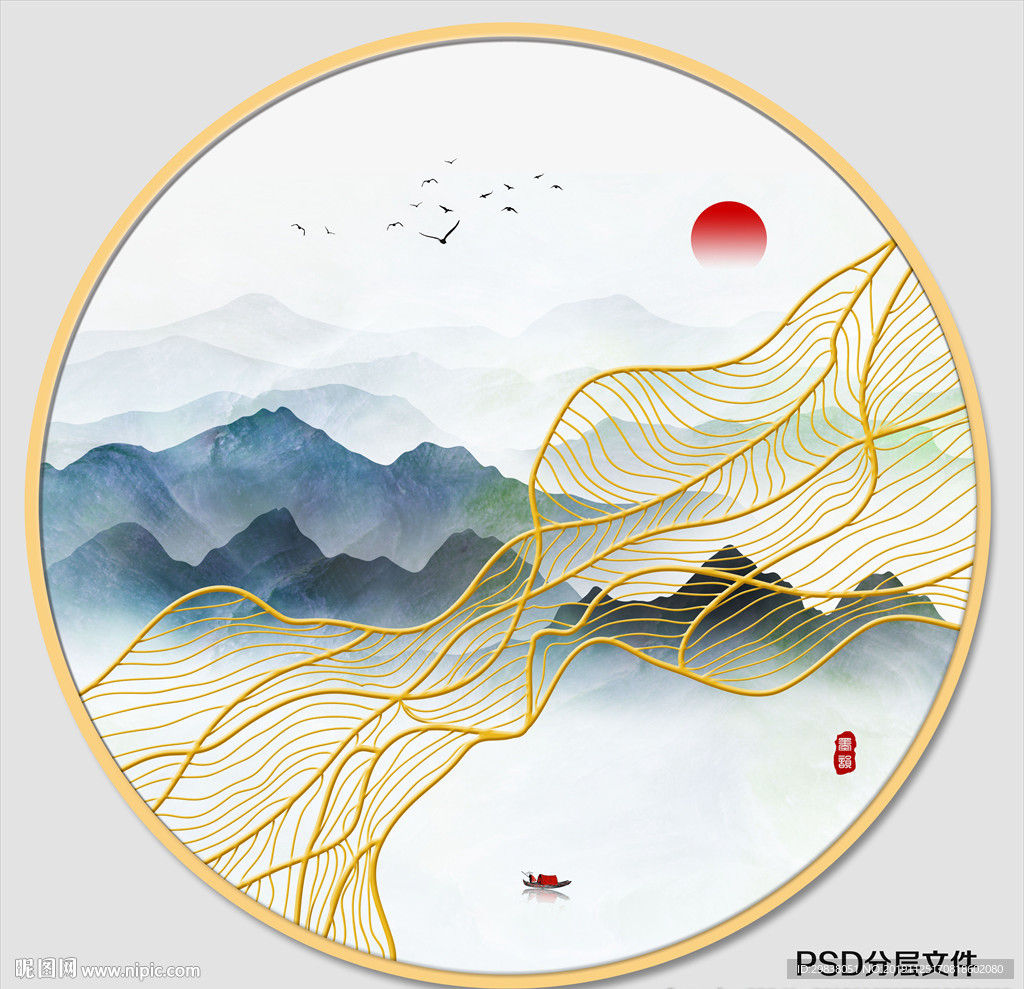 圆形水墨画