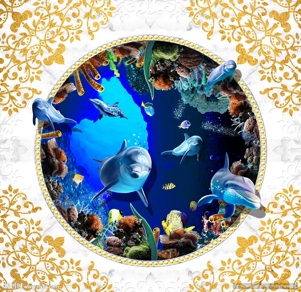 海洋世界金箔天顶壁画
