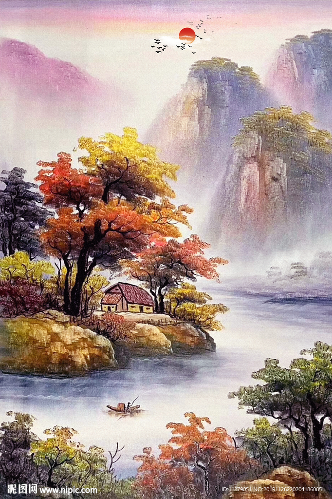 旭日东升山水风景画