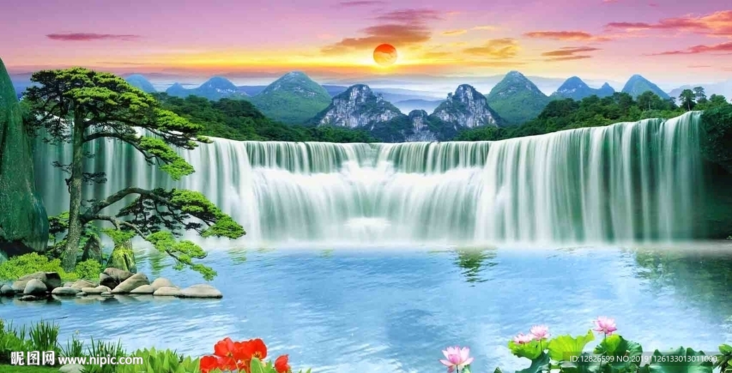 山水迎客松装饰画