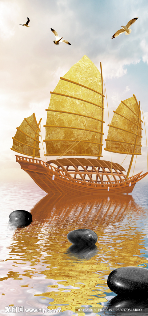 一帆风顺玄关背景墙