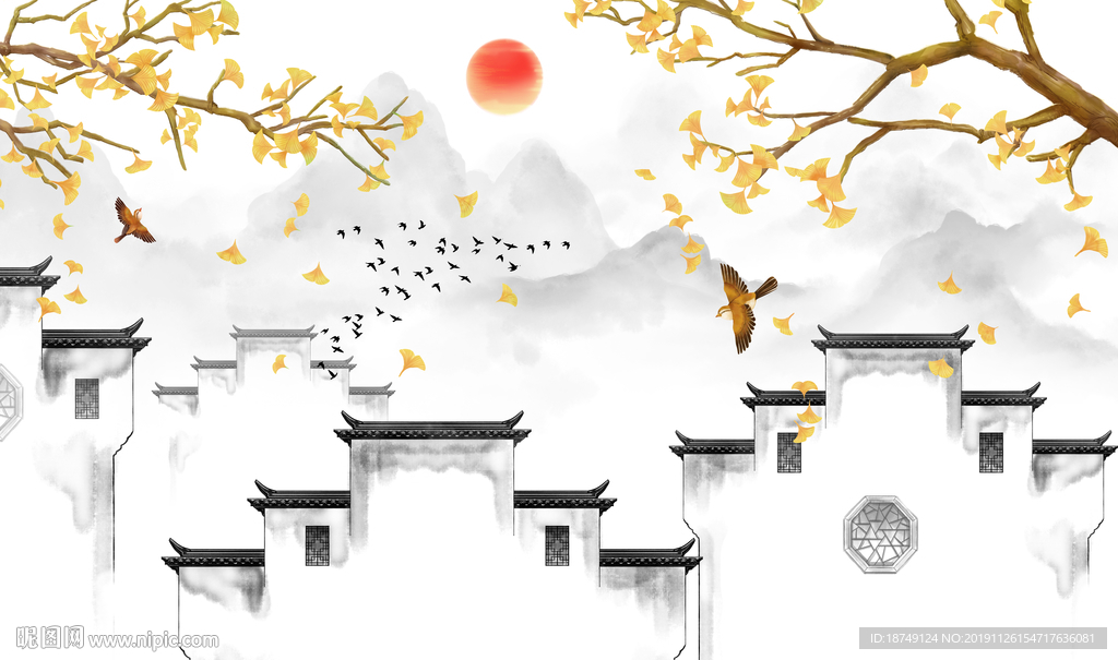 新中式江南水乡电视背景墙