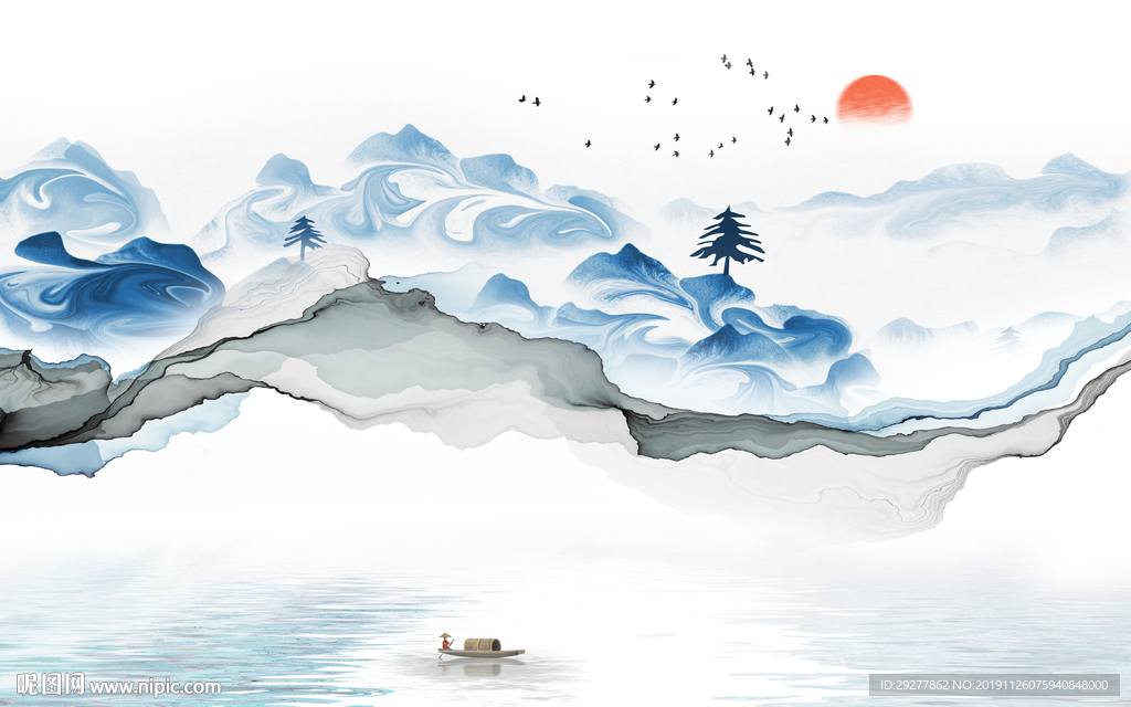 抽象山水背景墙画 TIF分层