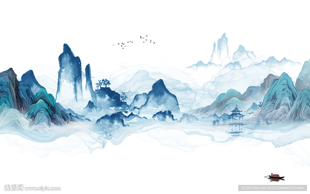 最新山水背景墙画 TIF分层
