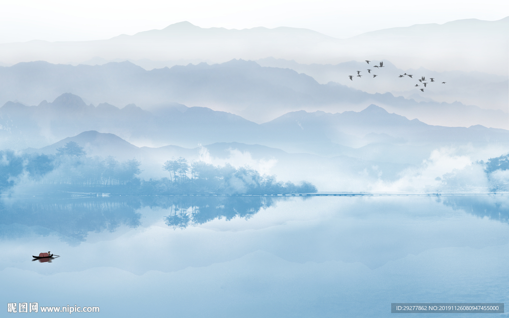 中式山水背景墙画 TIF分层