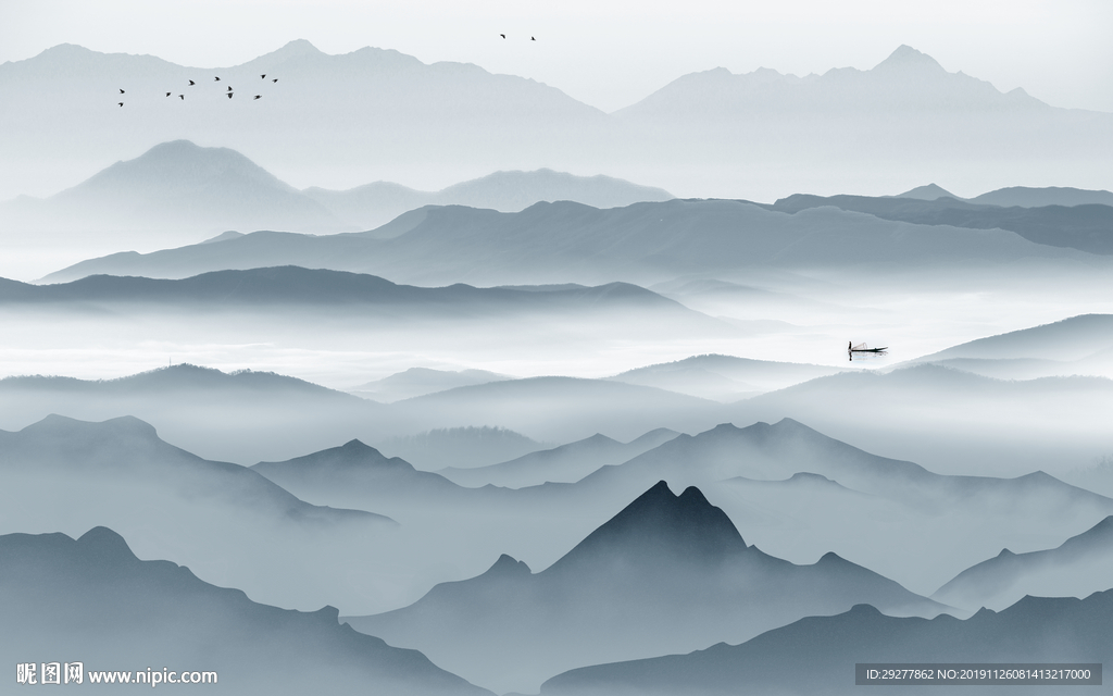 中国风山水背景墙画 TIF分层