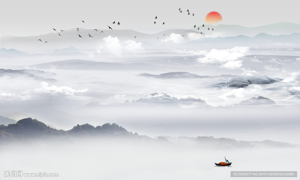 新中式意境山水背景墙