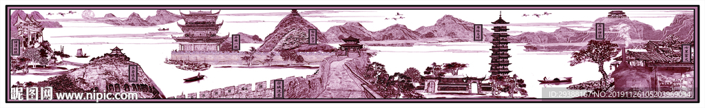 赣州人文风景水墨画