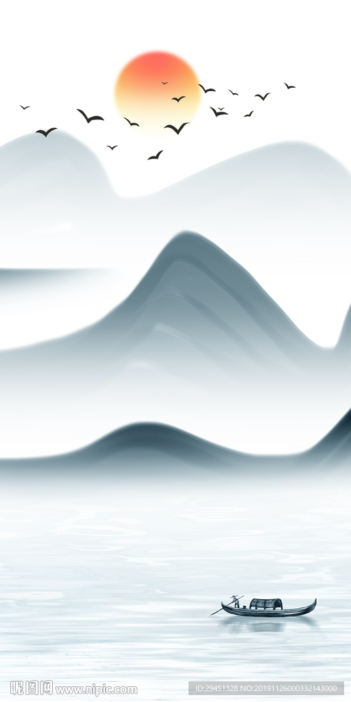 手绘 轻奢山水画 TIF分层