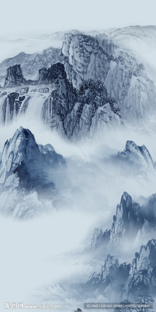 蓝色轻奢山水画 TIF分层