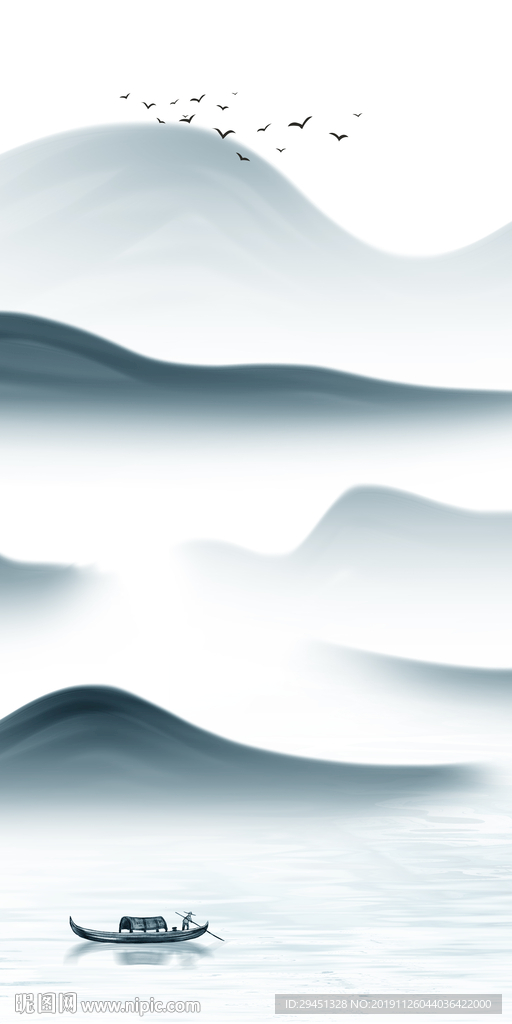 中国风山水画玄关 TIF分层