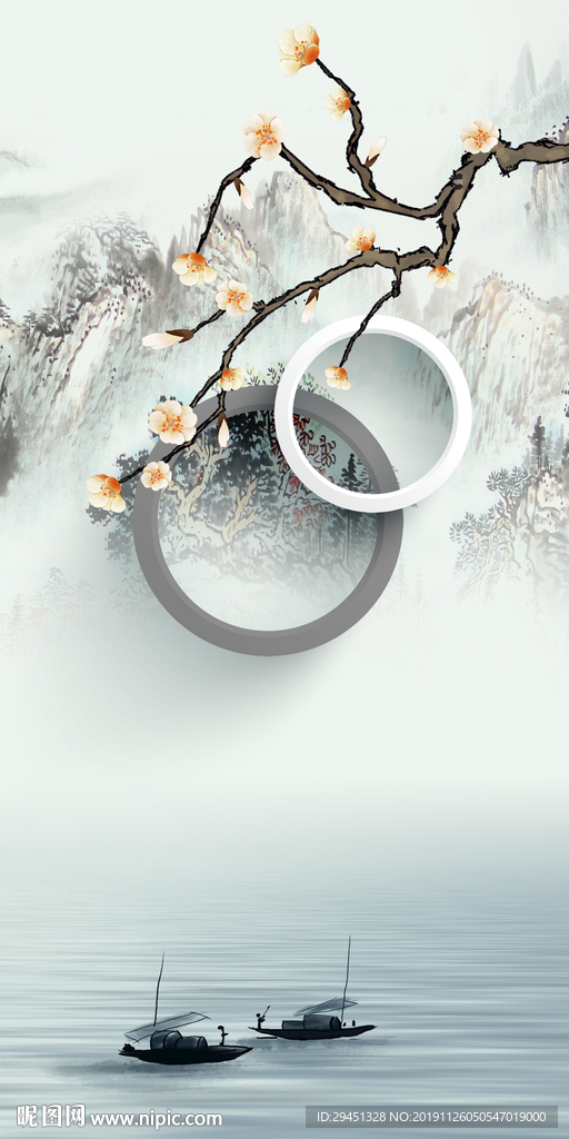 酒店山水画玄关 TIF分层