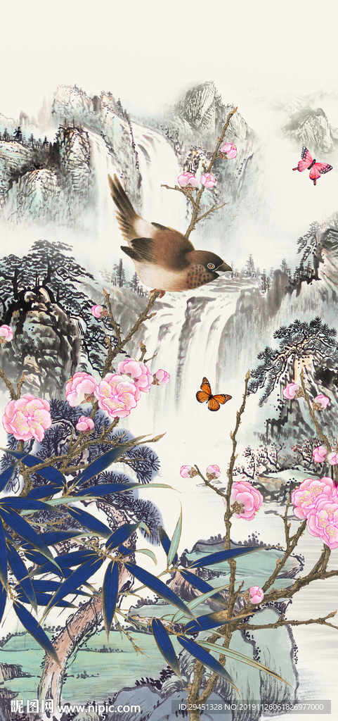 花鸟山水画玄关 TIF分层