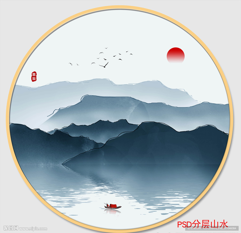 圆形山水画