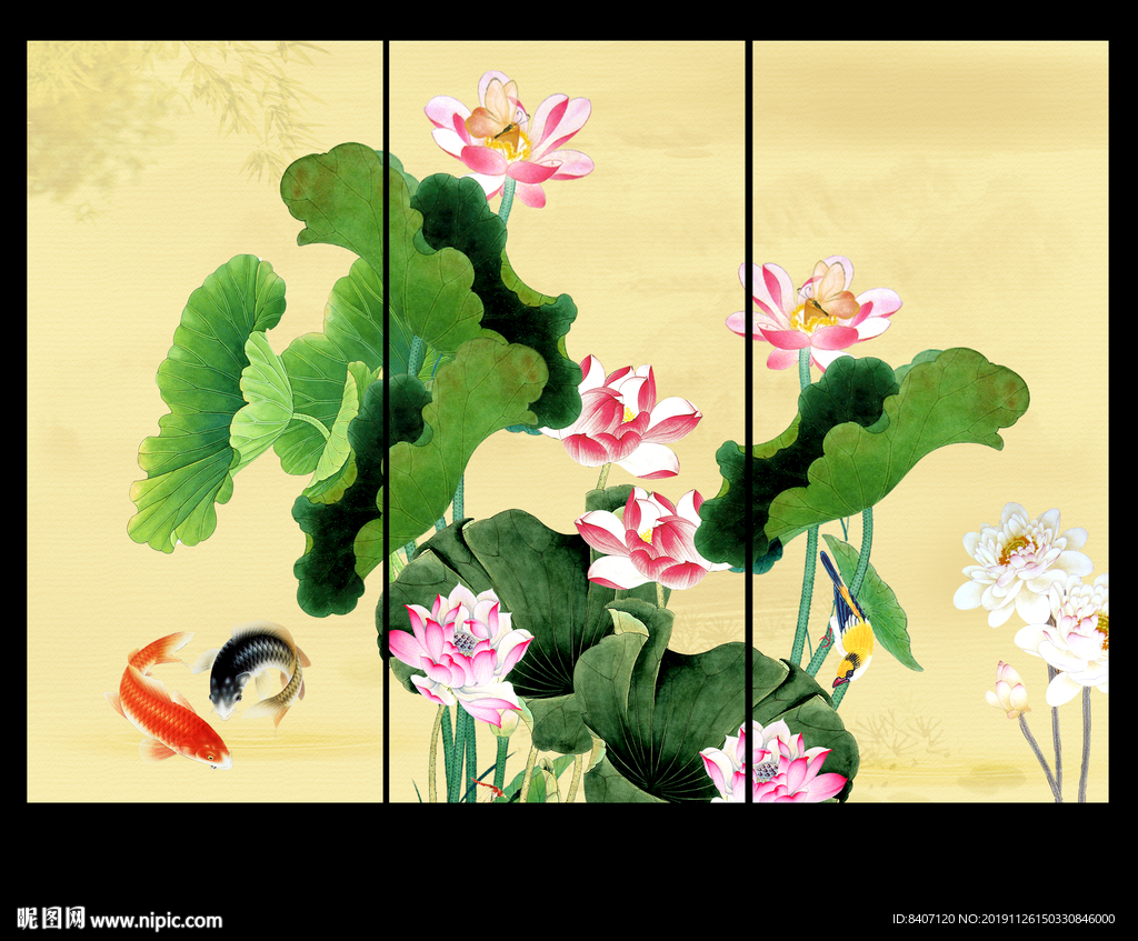 荷花双鱼图