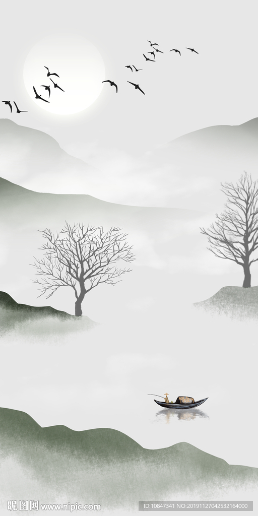 山水玄关无框画 TIF分层