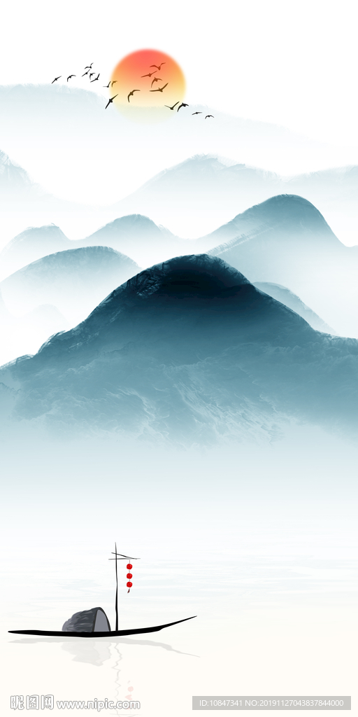 蓝色玄关无框画 TIF分层