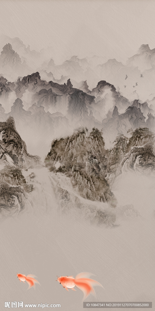 奢华山水玄关风景 TIF分层