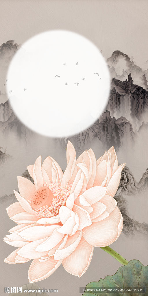 月色山水玄关风景 TIF分层