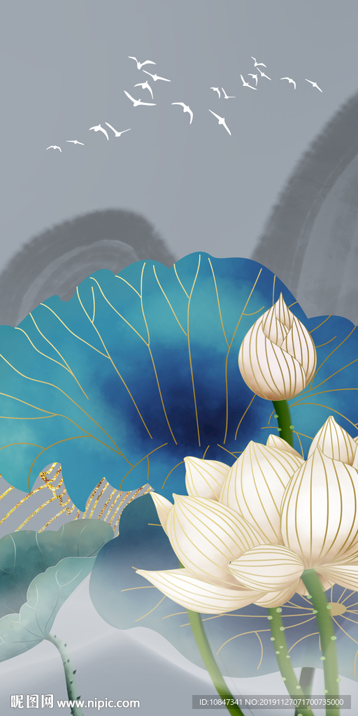 荷花山水玄关风景 TIF分层