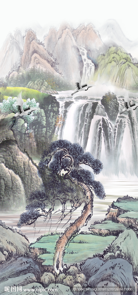 新中式山水玄关风景 TIF分层