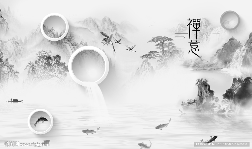 中式 极品山水画 TIF分层