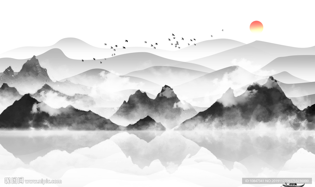 中式山水画背景墙 TIF分层