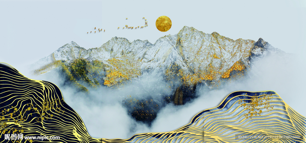 晶瓷画山水画金山银山