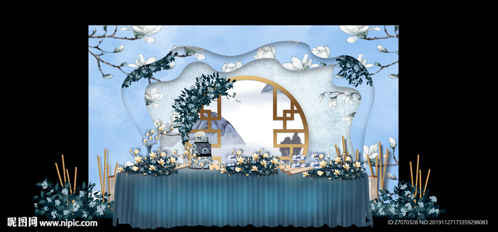蓝色古典风中国风婚礼背景素材