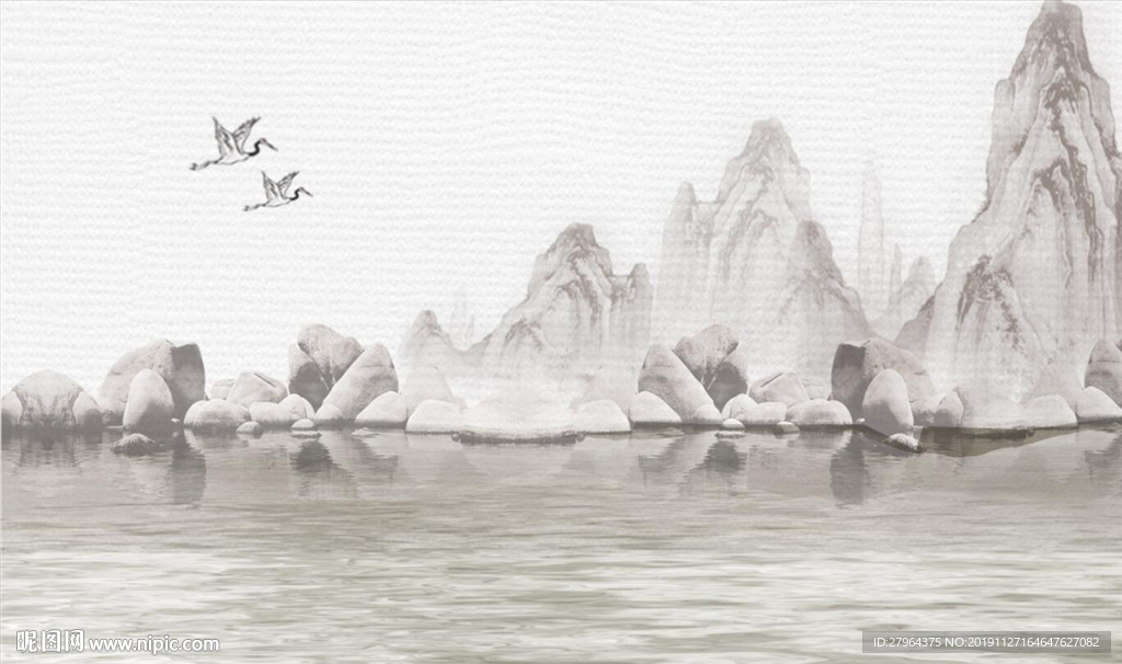 水墨高清水纹远山倒影背景墙