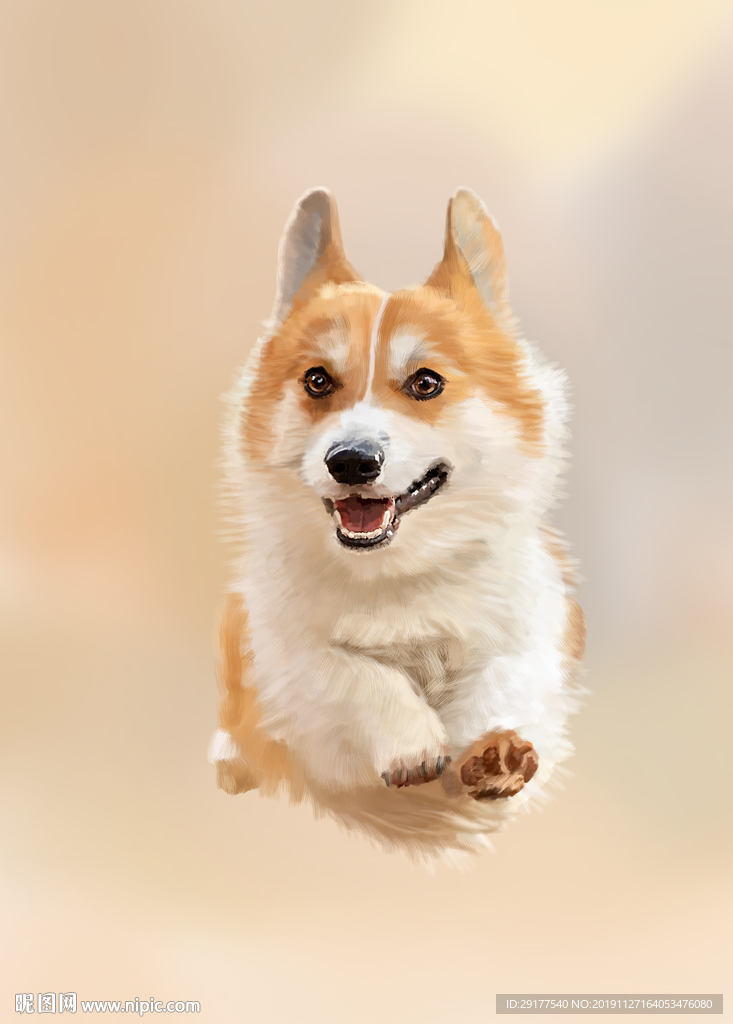手绘写实宠物狗装饰画