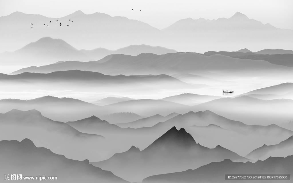 中国风风景山水框画 TIF分层