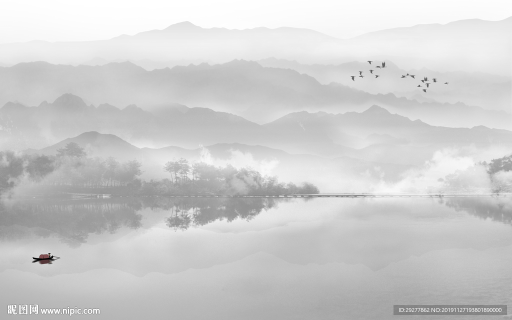 中式风景山水框画 TIF分层