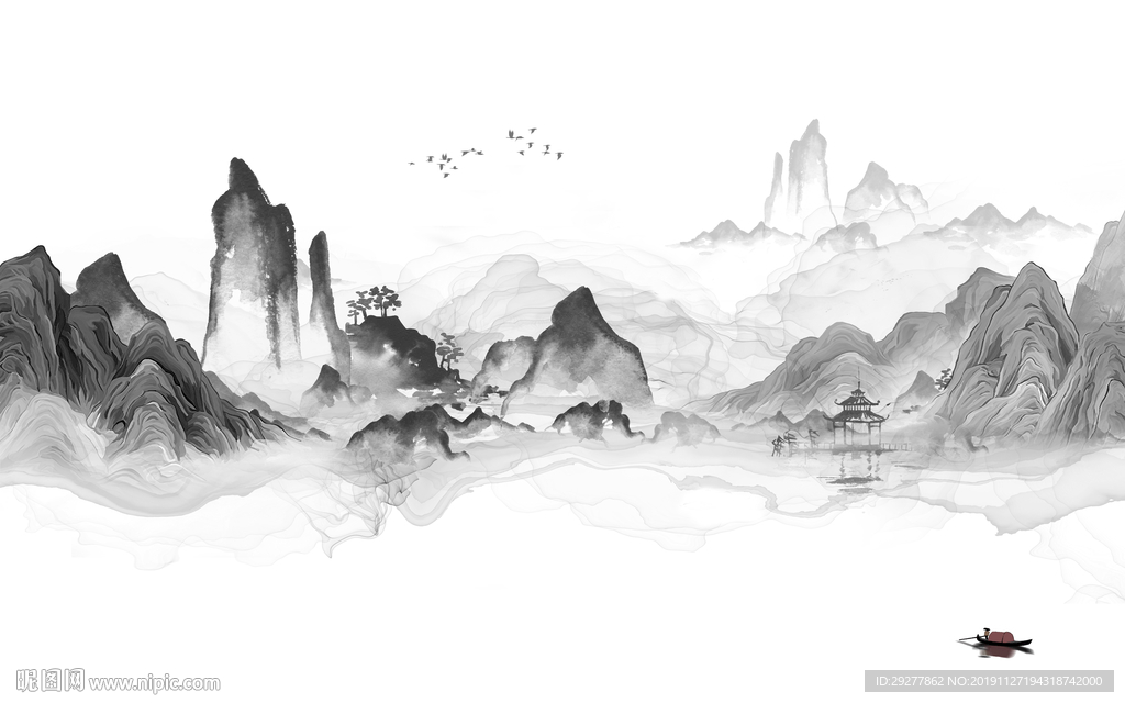 新中式风景山水框画 TIF分层