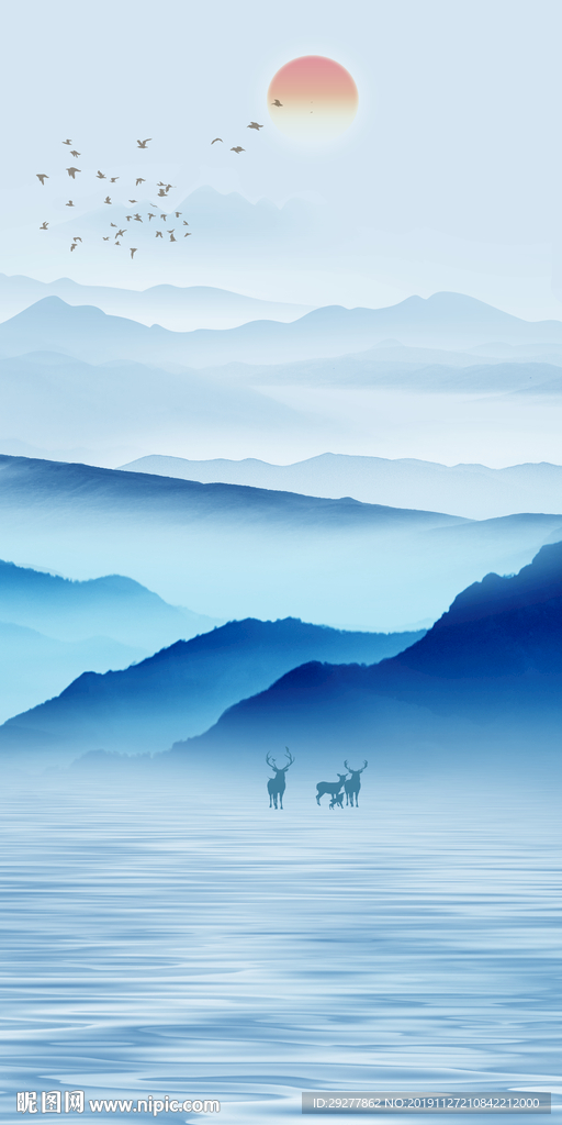 新品 玄关风景挂画 TIF分层