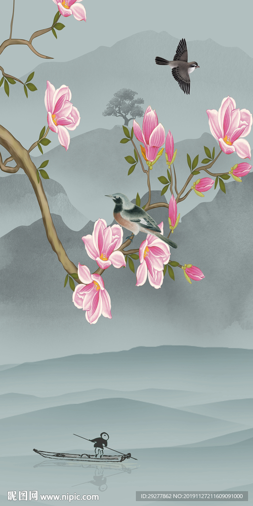 花鸟玄关风景挂画 TIF分层
