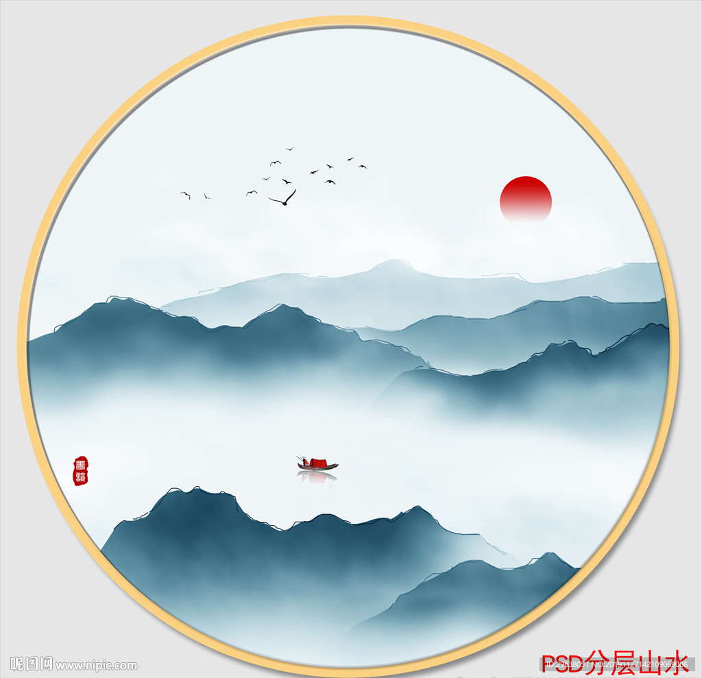 圆形山水画