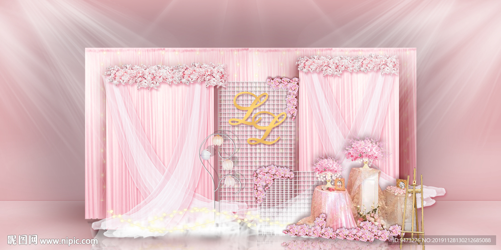粉色婚礼迎宾区