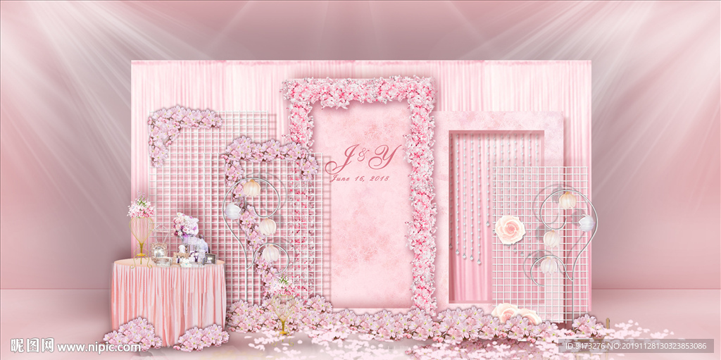 粉色婚礼迎宾区