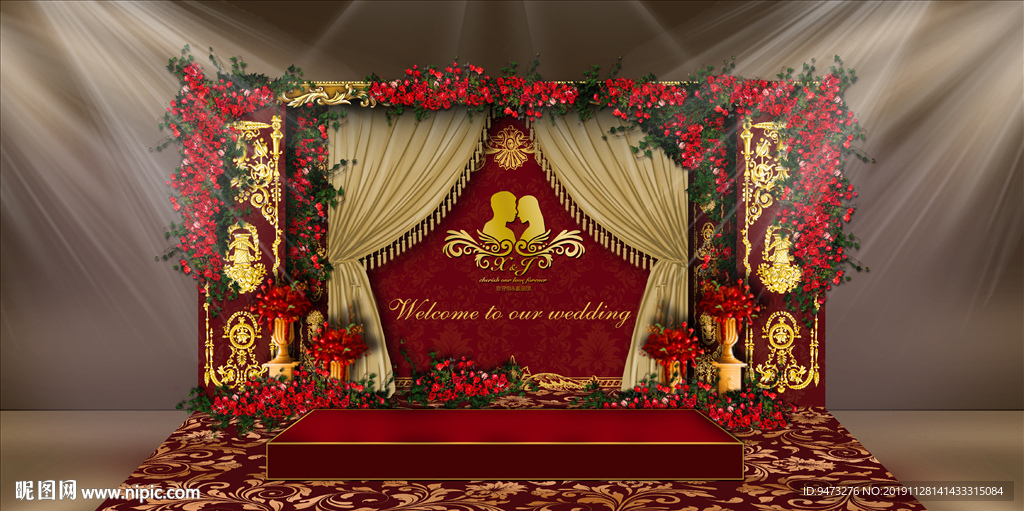 红金色婚礼迎宾区