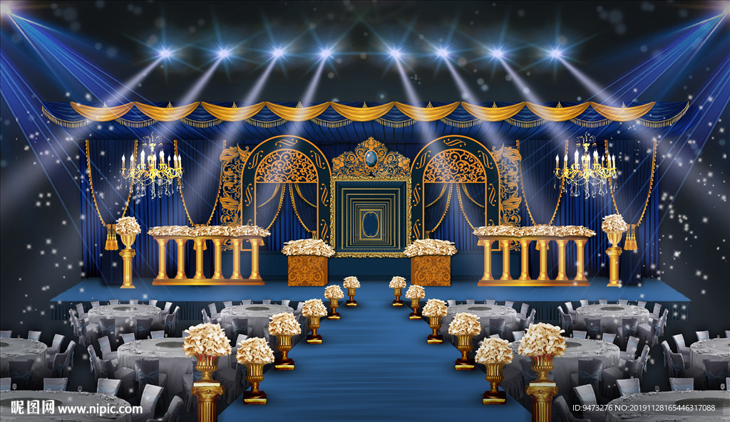 高端蓝金色婚礼仪式区