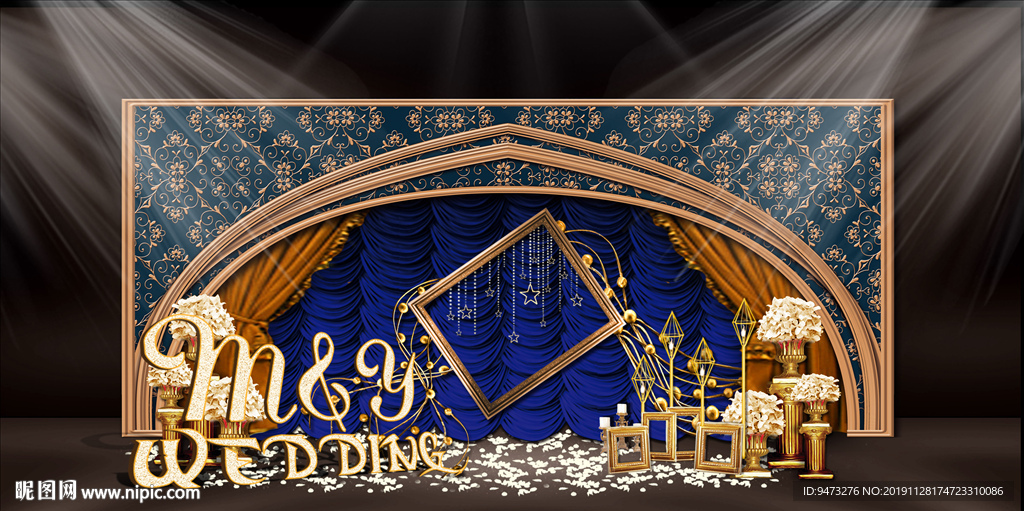 蓝金色婚礼迎宾区