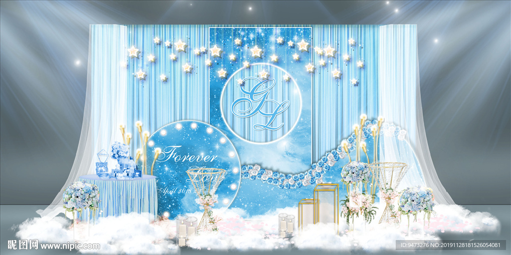 浅蓝色婚礼迎宾区