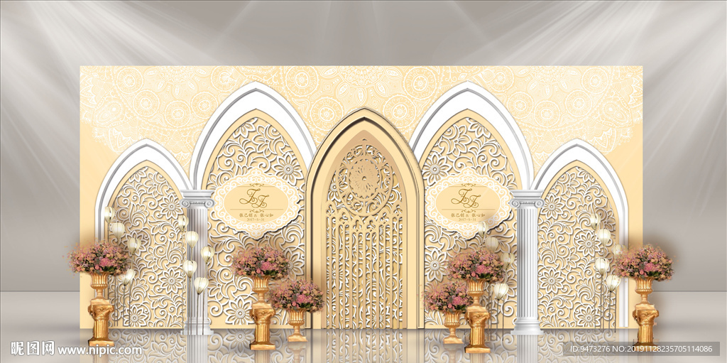 香槟金色婚礼迎宾区